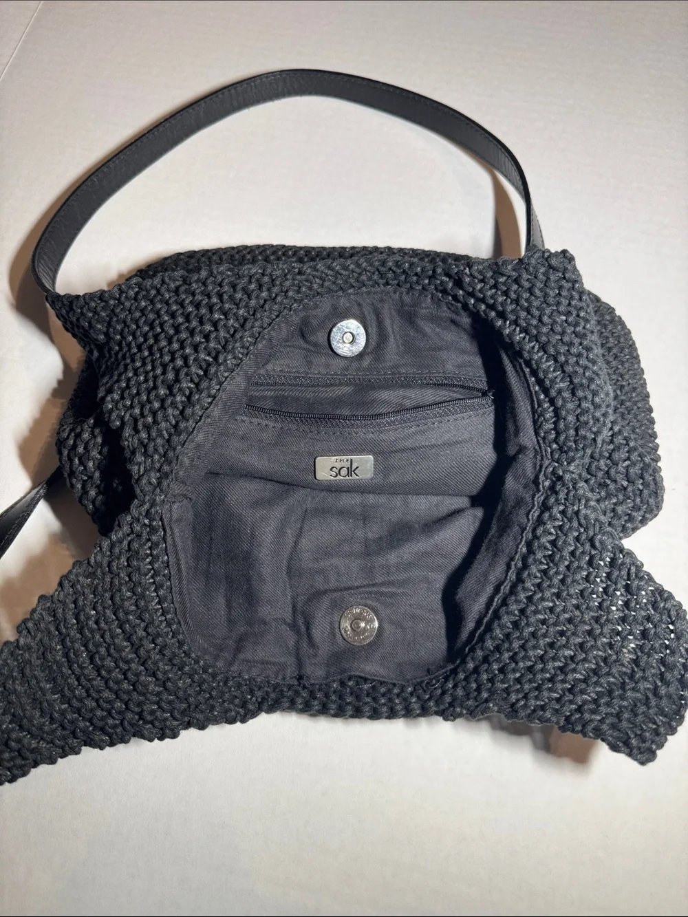 The Sak Black Crochet Shoulder Bag Double Shoulder Strap